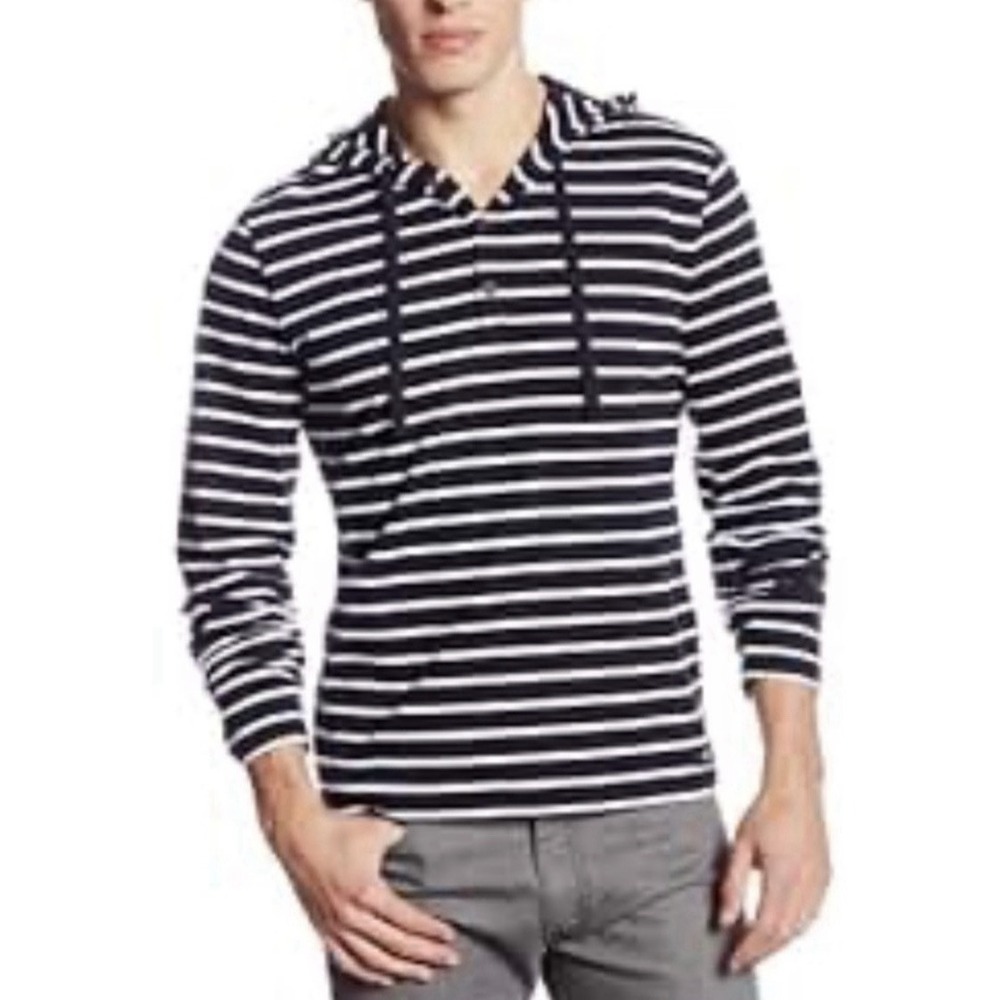 Jack Spade Navy Stripe Hoodie Coastal Preppy Classic Cotton Pullover Size S